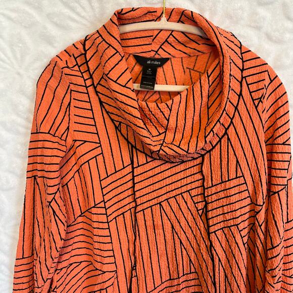 Ali Miles cowl neck top scalloped hem orange w/ black stripes size M - Picture 2 of 4